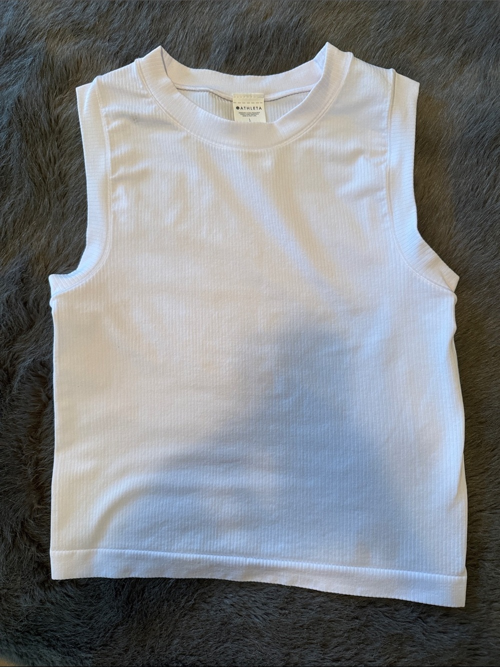 Athleta Womens White Ribbed Sleeveless tank, size large